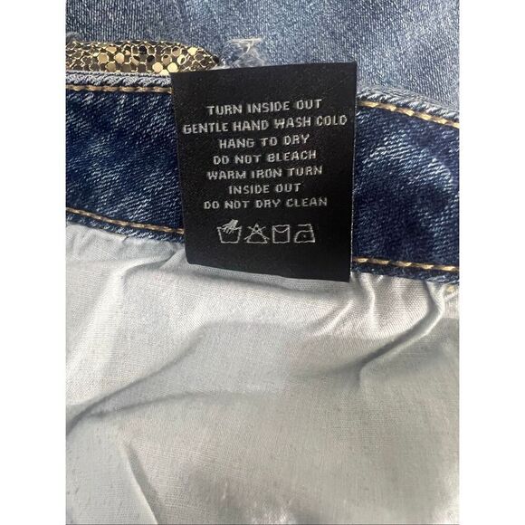 Poetic Justice Shaw Boyfriend Women Straight Jeans 30/32 Blue Stretch Studded - Picture 13 of 15